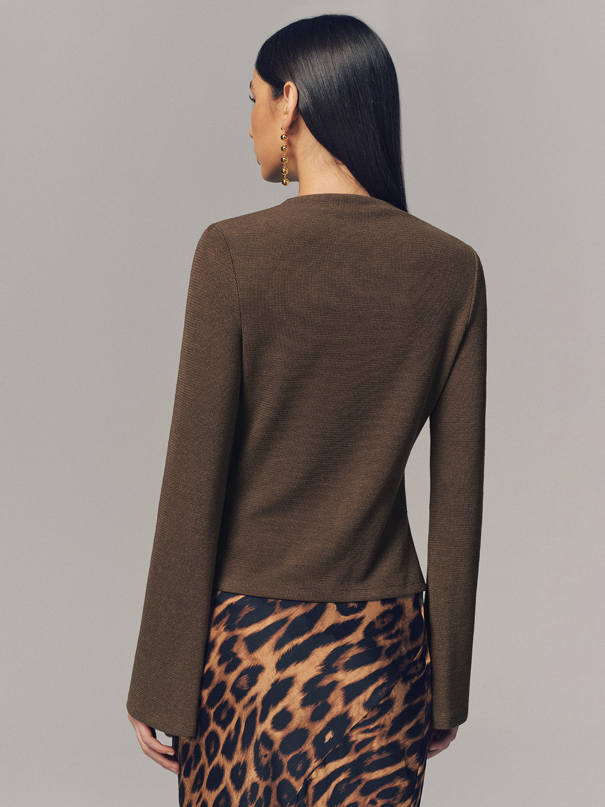 Asymmetric Hem Button Detail Long-Sleeve Top
