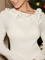 3D Floral Wool Blend Knit Top