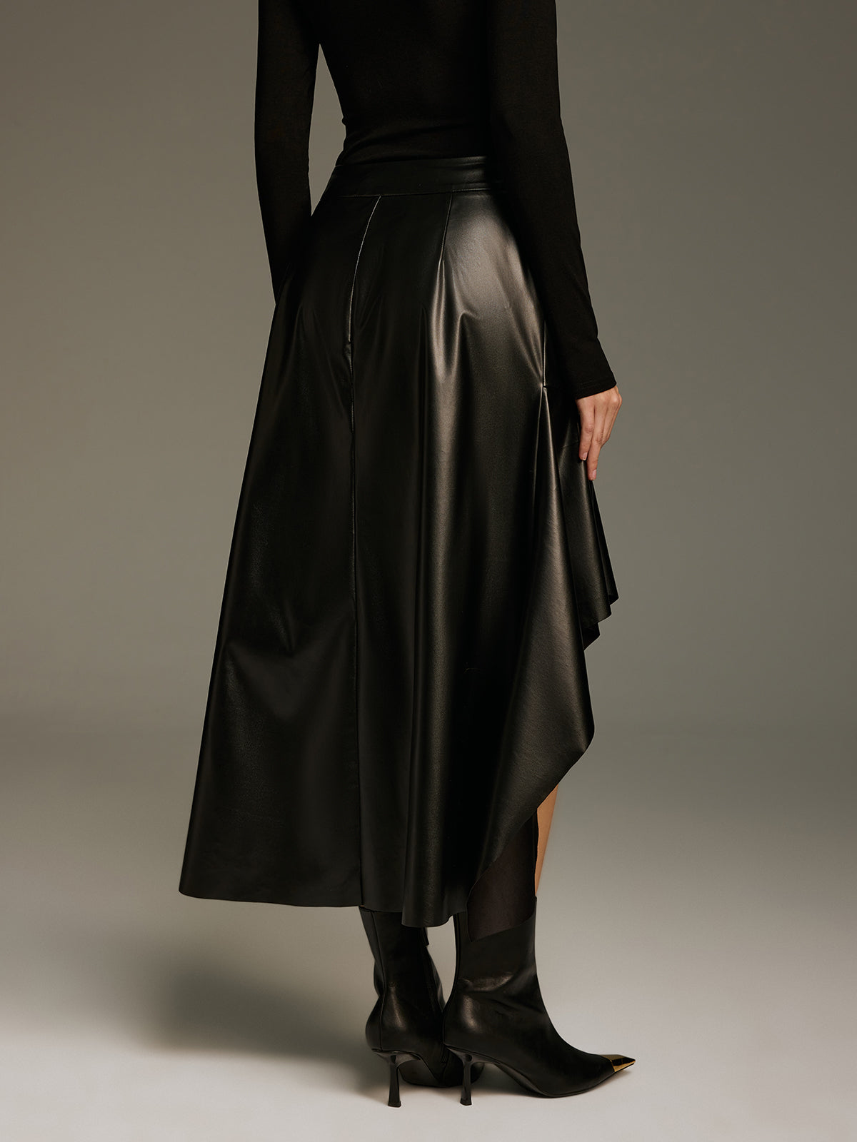 Asymmetric Faux Leather Skirt without Belt