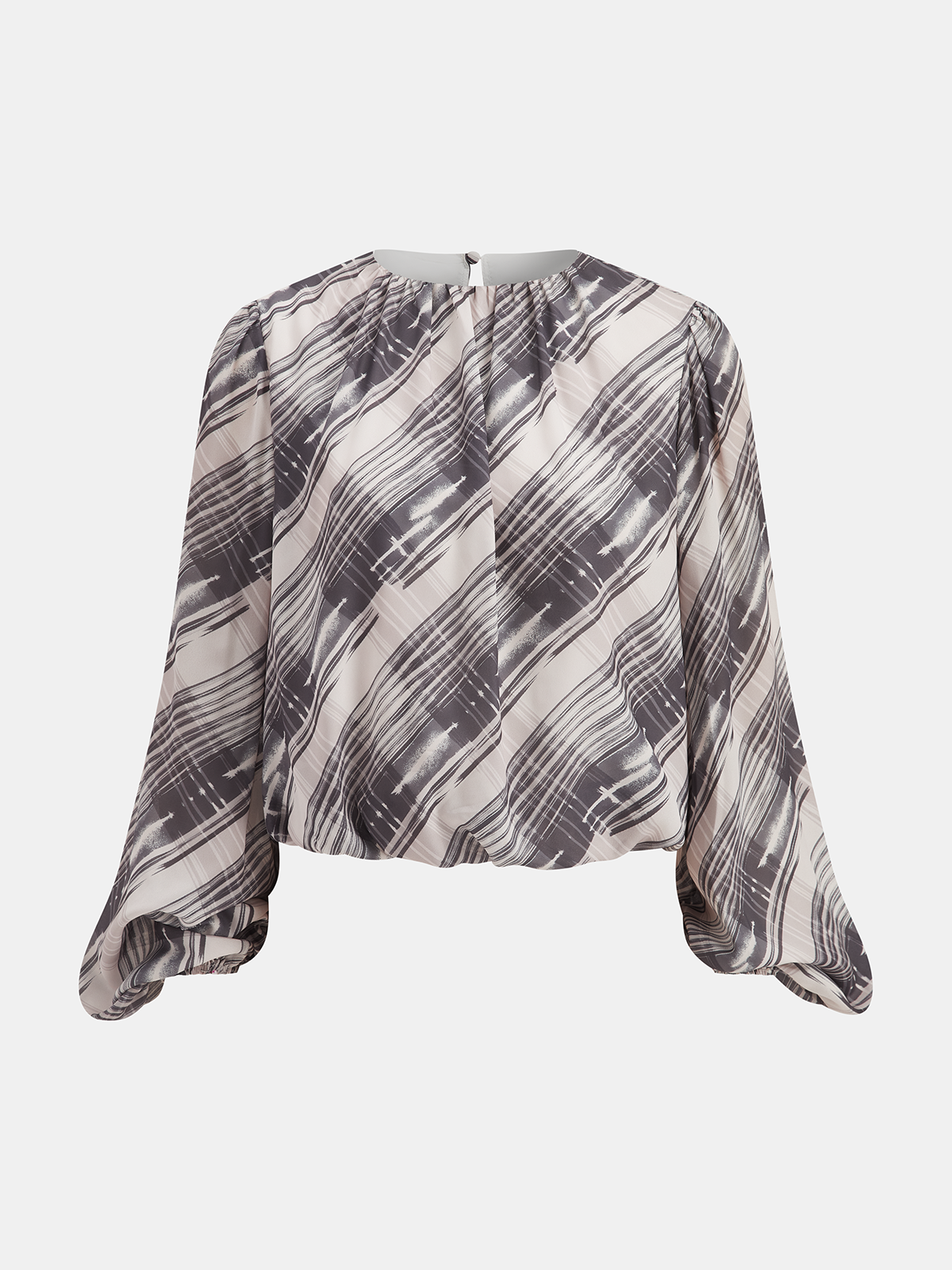 Abstract Striped Puff-Sleeve Blouse