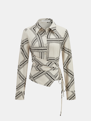 Abstract-Print Wrap-Tie Long-Sleeve Shirt