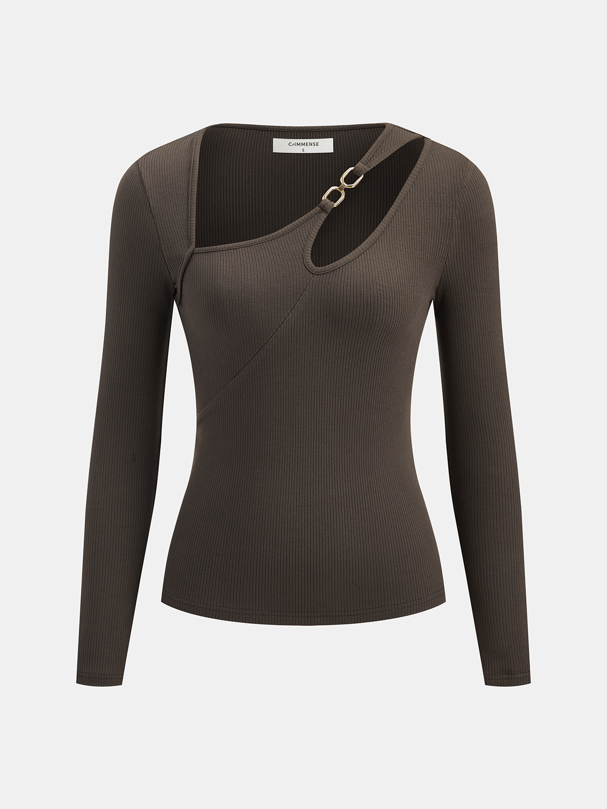Asymmetric Cut-Out Ribbed Long-Sleeve Top