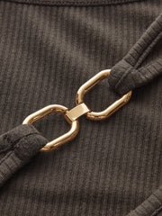 Asymmetric Cut-Out Ribbed Long-Sleeve Top