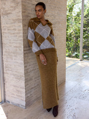Argyle Wool-Blend Sweater & Maxi Skirt Set
