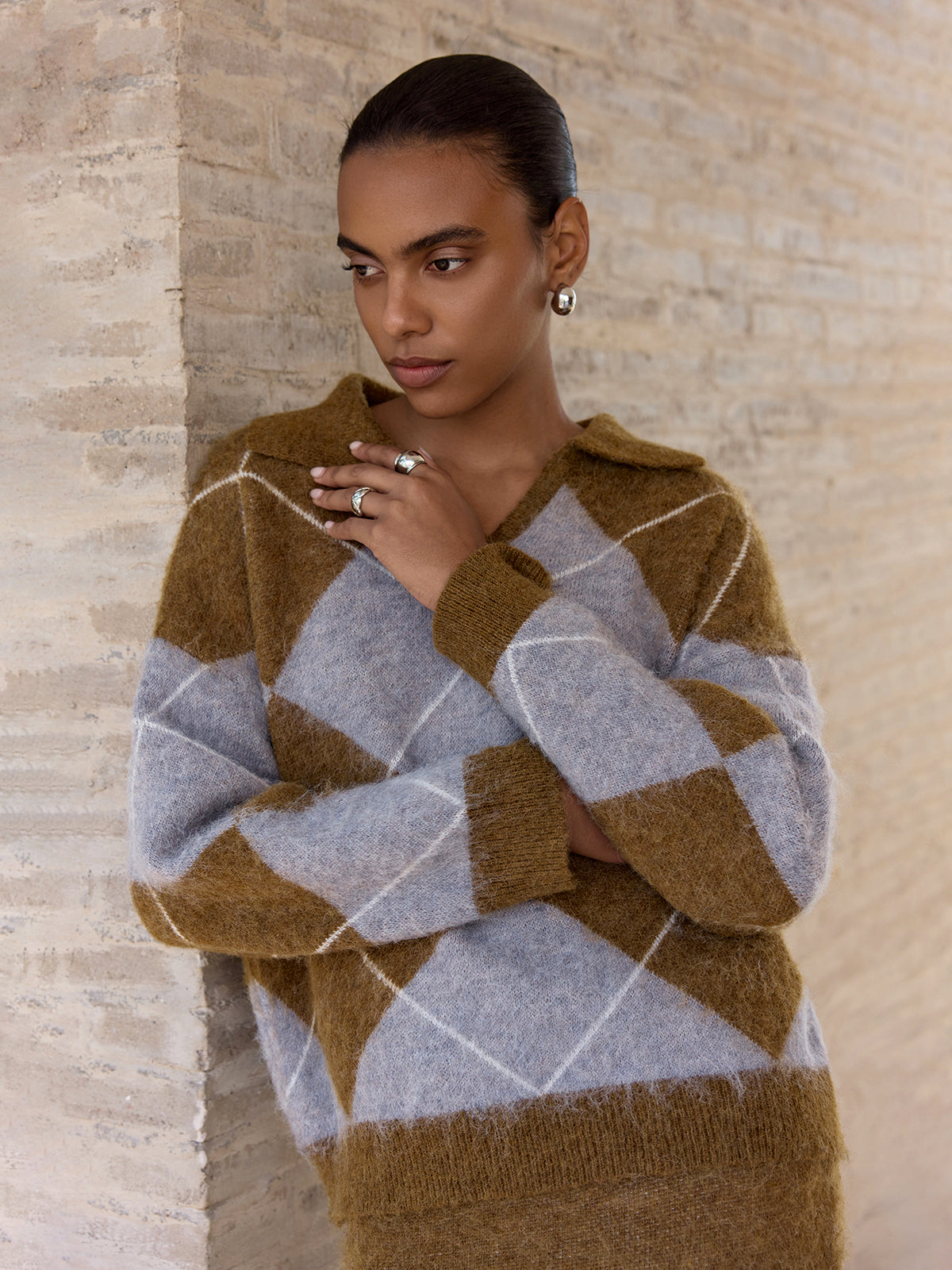 Argyle Wool-Blend Sweater & Maxi Skirt Set