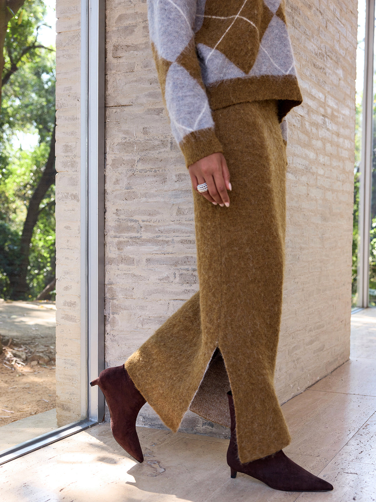 Argyle Wool-Blend Sweater & Maxi Skirt Set