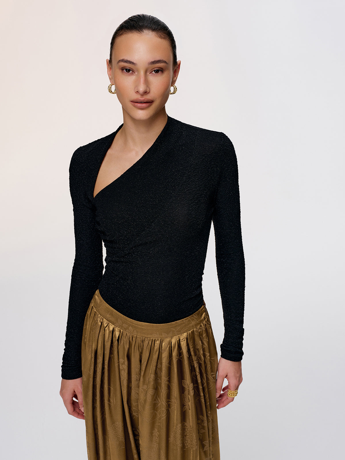 Asymmetric Neckline Sparkle Knit Top