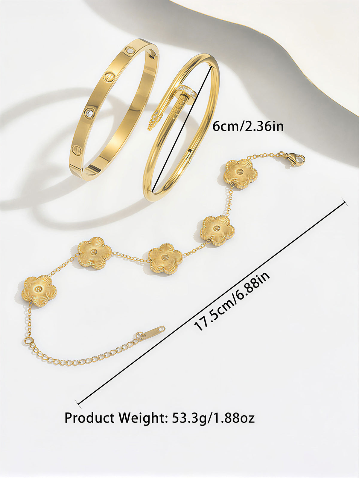 3pcs Screw & Nail & Clover Bracelet Set