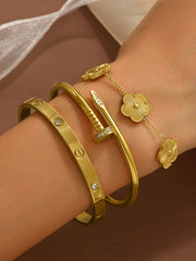 3pcs Screw & Nail & Clover Bracelet Set