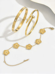 3pcs Screw & Nail & Clover Bracelet Set
