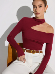 Asymmetric Cut-Out One Shoulder Long Sleeve Top