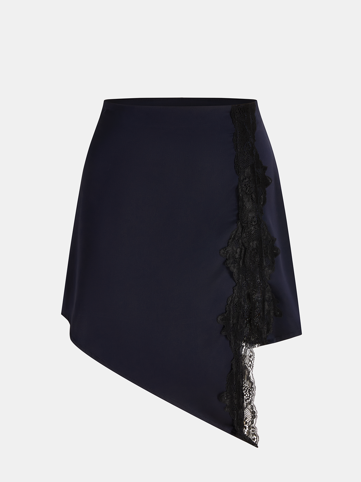 Asymmetrical Lace Trim Satin Mini Skirt
