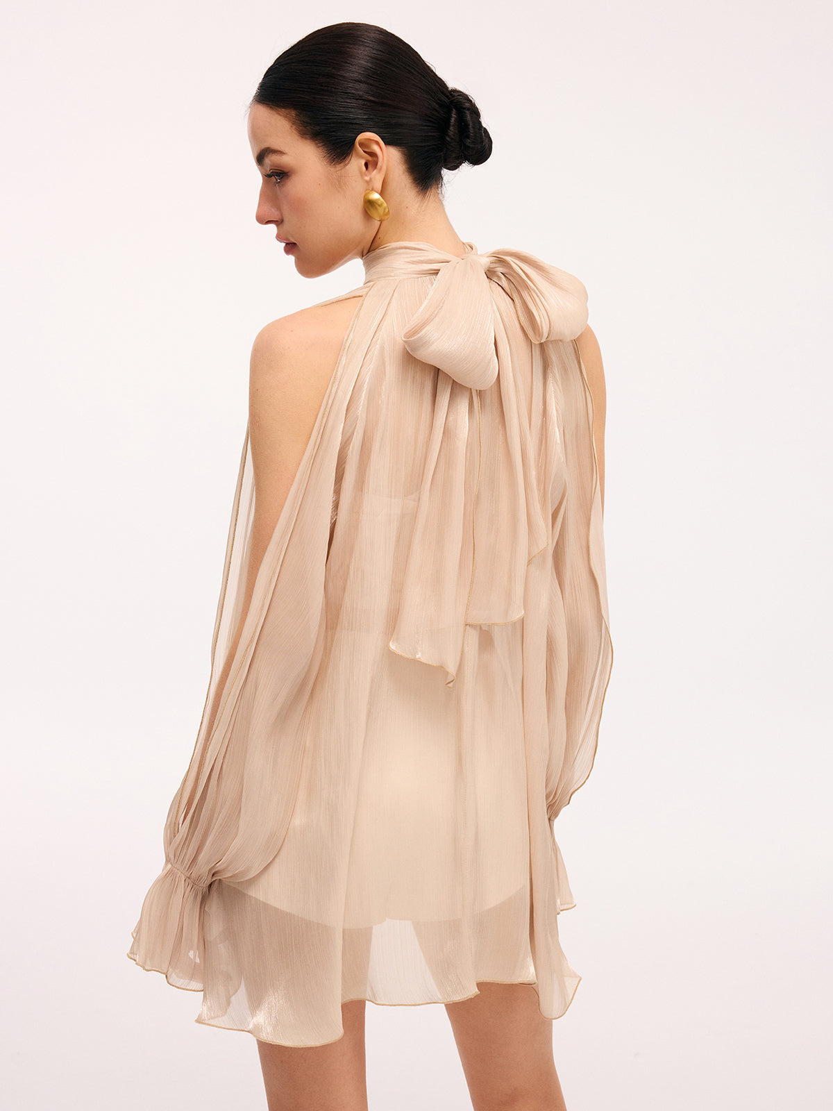 3D Rose Halter Neck Bell Sleeve Sheer Blouse