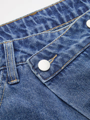 Asymmetric Wide Leg Denim Pants