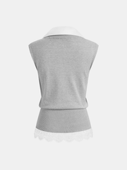 2 in 1 Collared Lace Hem Knit Vest