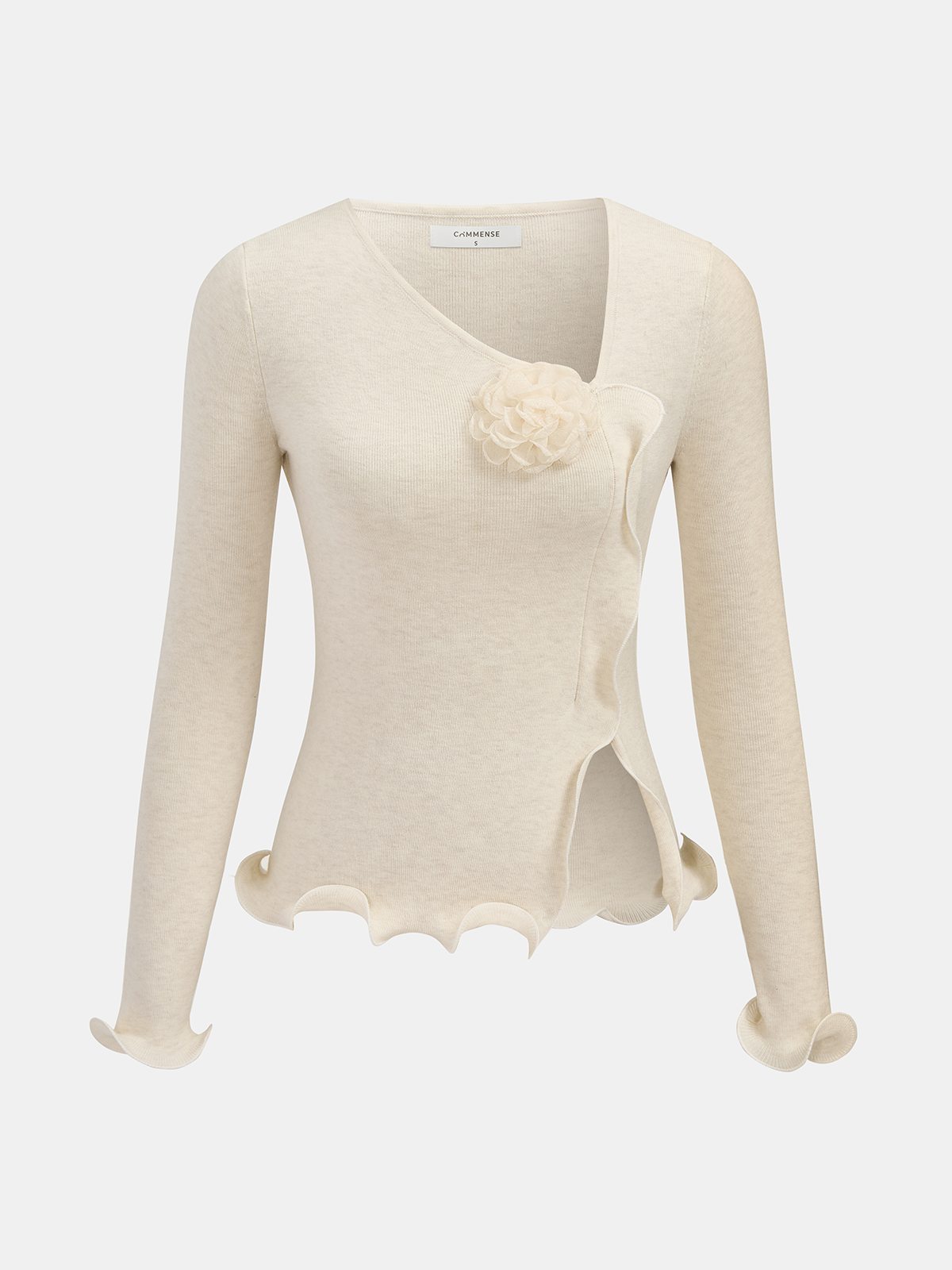 3D Floral Ruffled Hem Knit Top