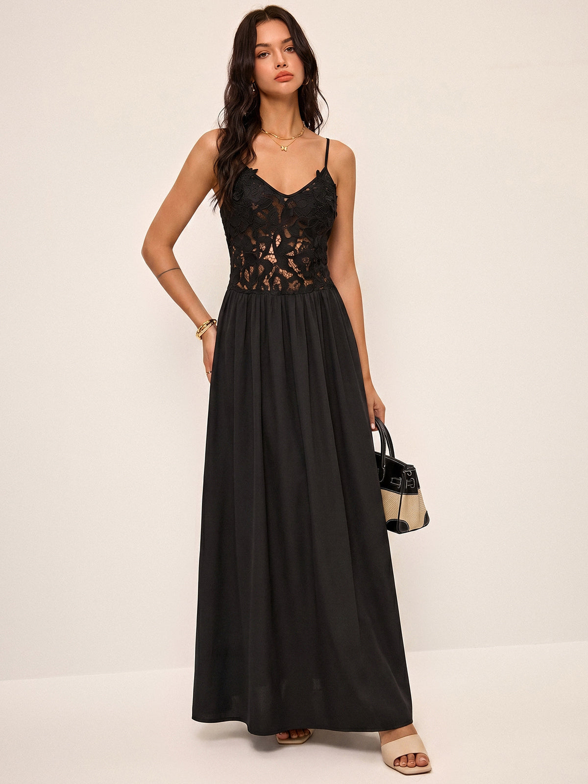 3D Floral Lace Cami Maxi Dress