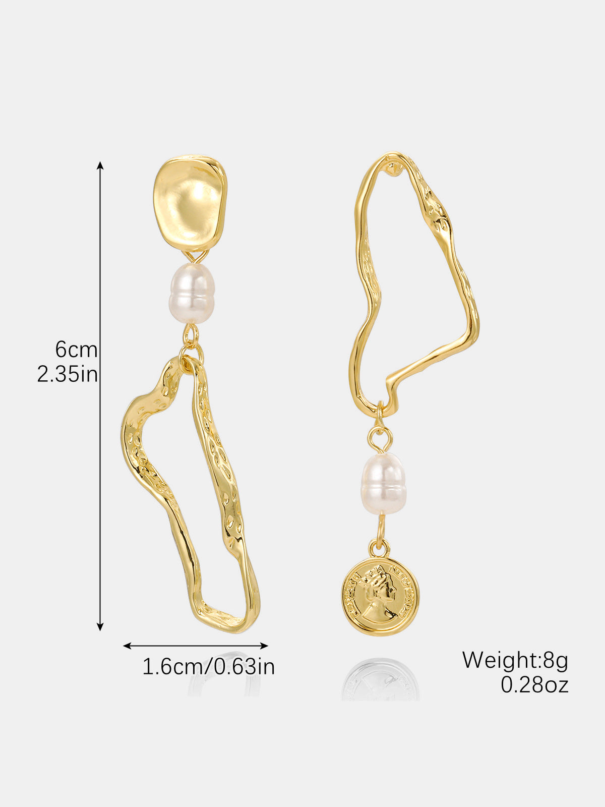 Asymmetrical Coin Pearl Drop Earrings
