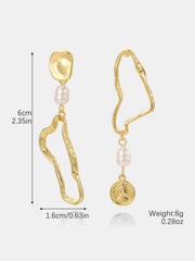 Asymmetrical Coin Pearl Drop Earrings