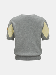 Argyle Short Sleeve Knit Sweater