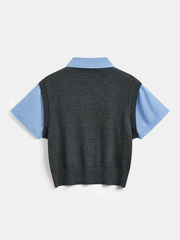 2-in-1 Wool Blend Patchwork Knit Top