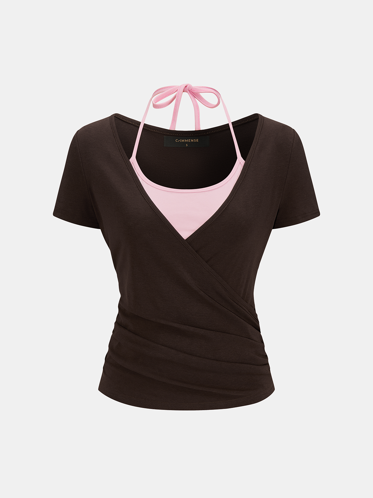 2 in 1 Color Block Halter Ruched Top