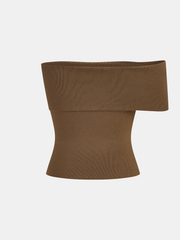 Asymmetric Off-Shoulder Knit Tube Top
