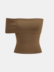 Asymmetric Off-Shoulder Knit Tube Top
