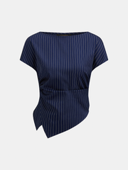 Asymmetric Pinstripe Top & Pleated Pants Set