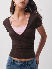 2 in 1 Color Block Halter Ruched Top