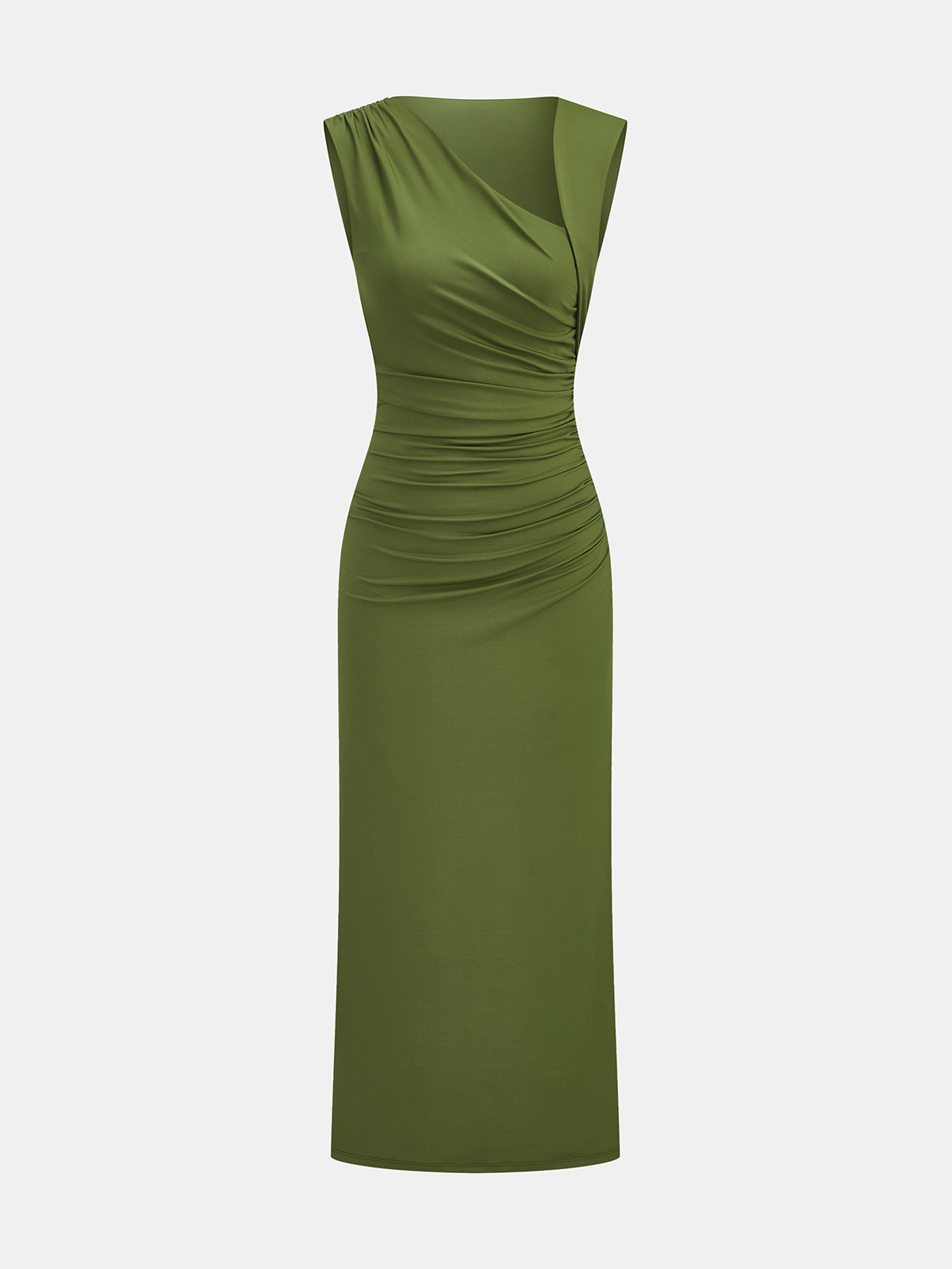 Asymmetric Ruched Bodycon Midi Dress