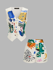 Abstract Art Print Vest & Shorts Set