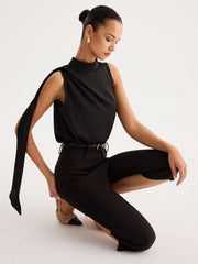 Asymmetric Tie Detail Satin Sleeveless Blouse