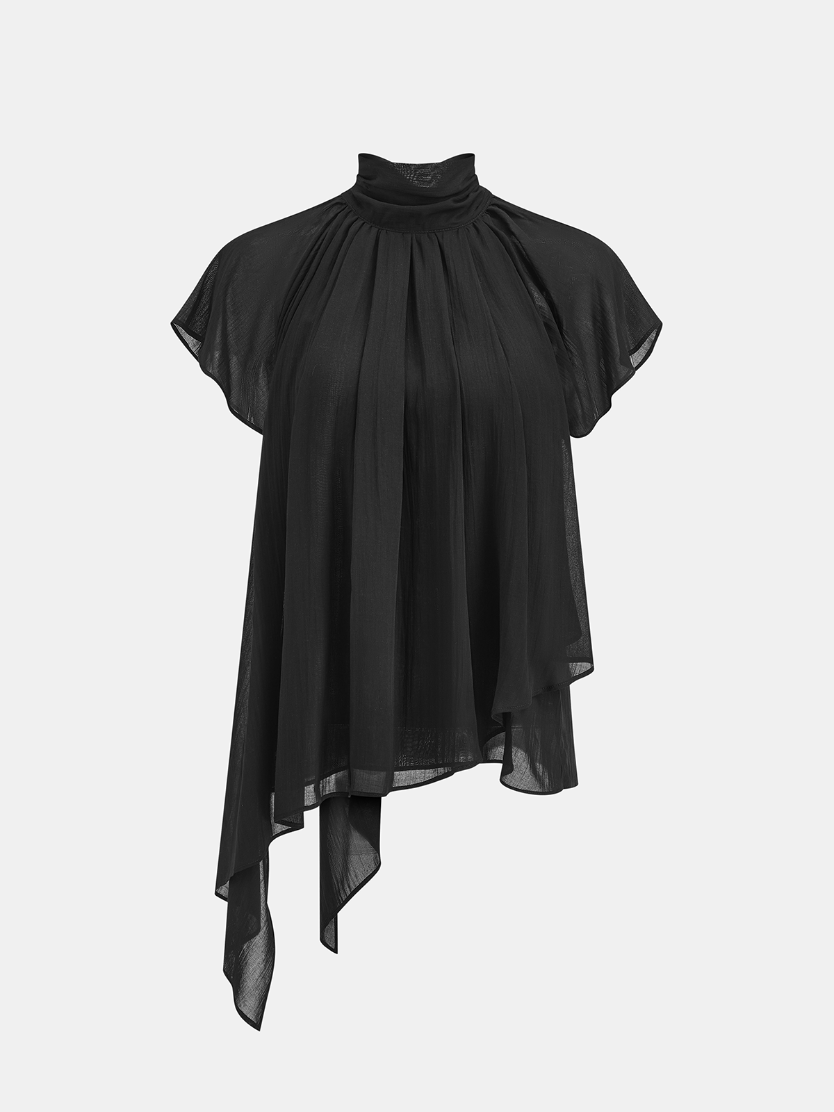Asymmetric Hem High Neck Blouse