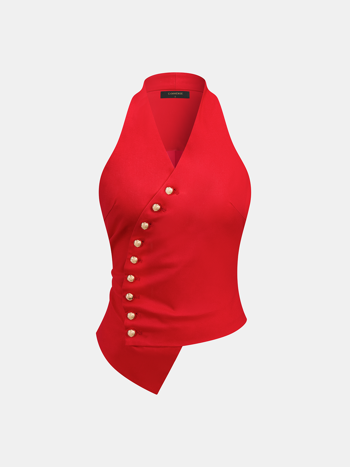 Asymmetric Metal Button Fitted Top