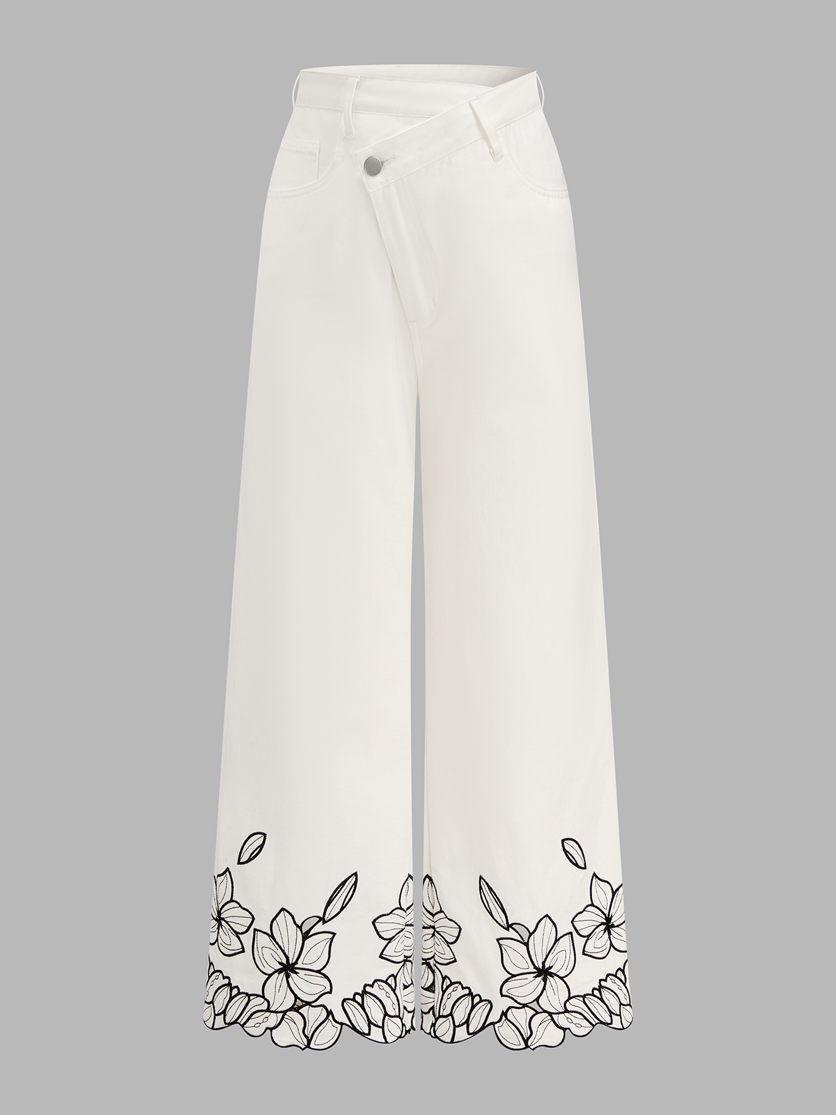 Asymmetric Embroidered Denim Pants