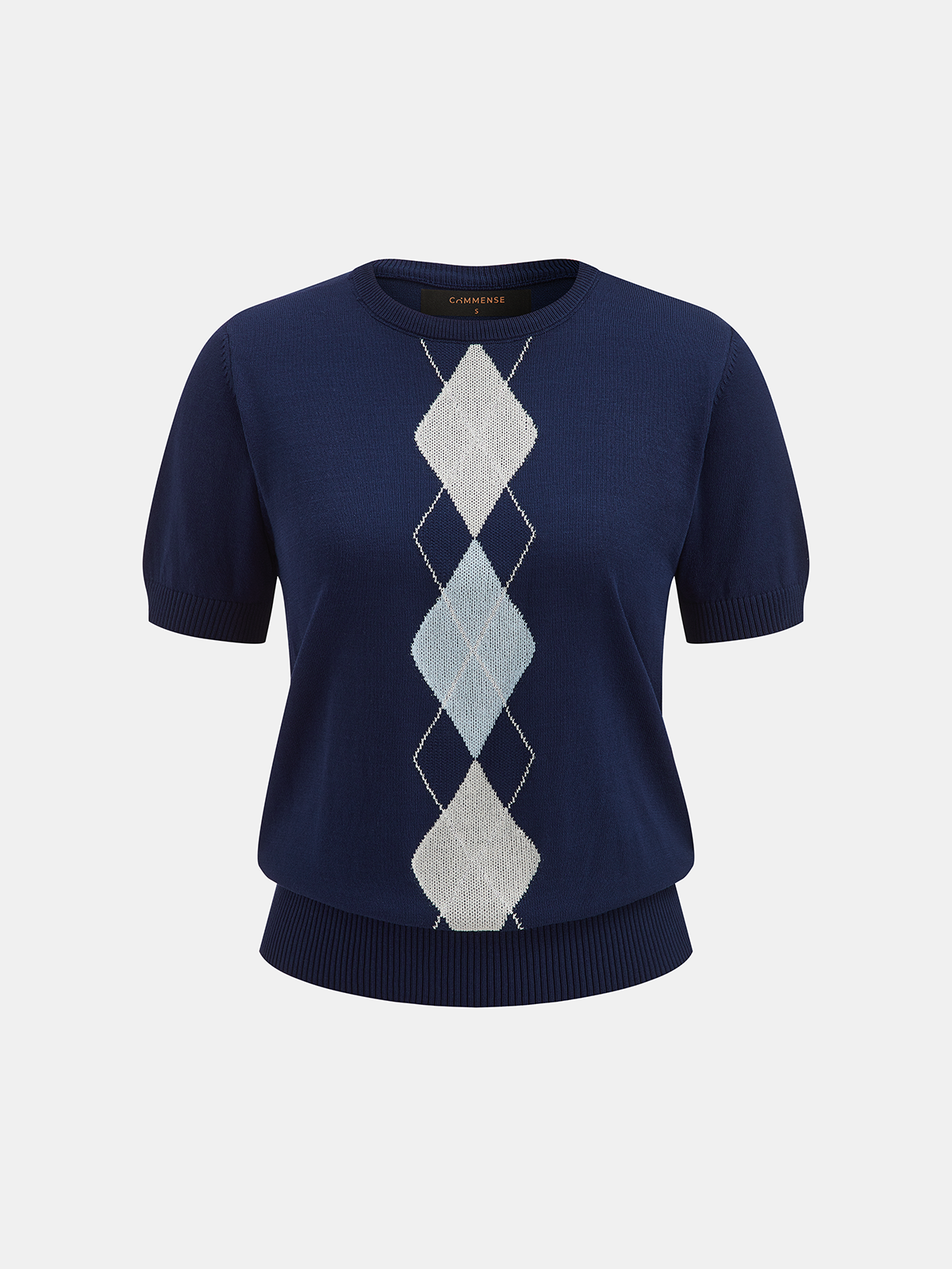 Argyle Pattern Knit Short Sleeve Top