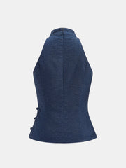 Asymmetric Frog Button Denim Top