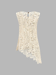 Asymmetric Crochet Lace Sleeveless Top