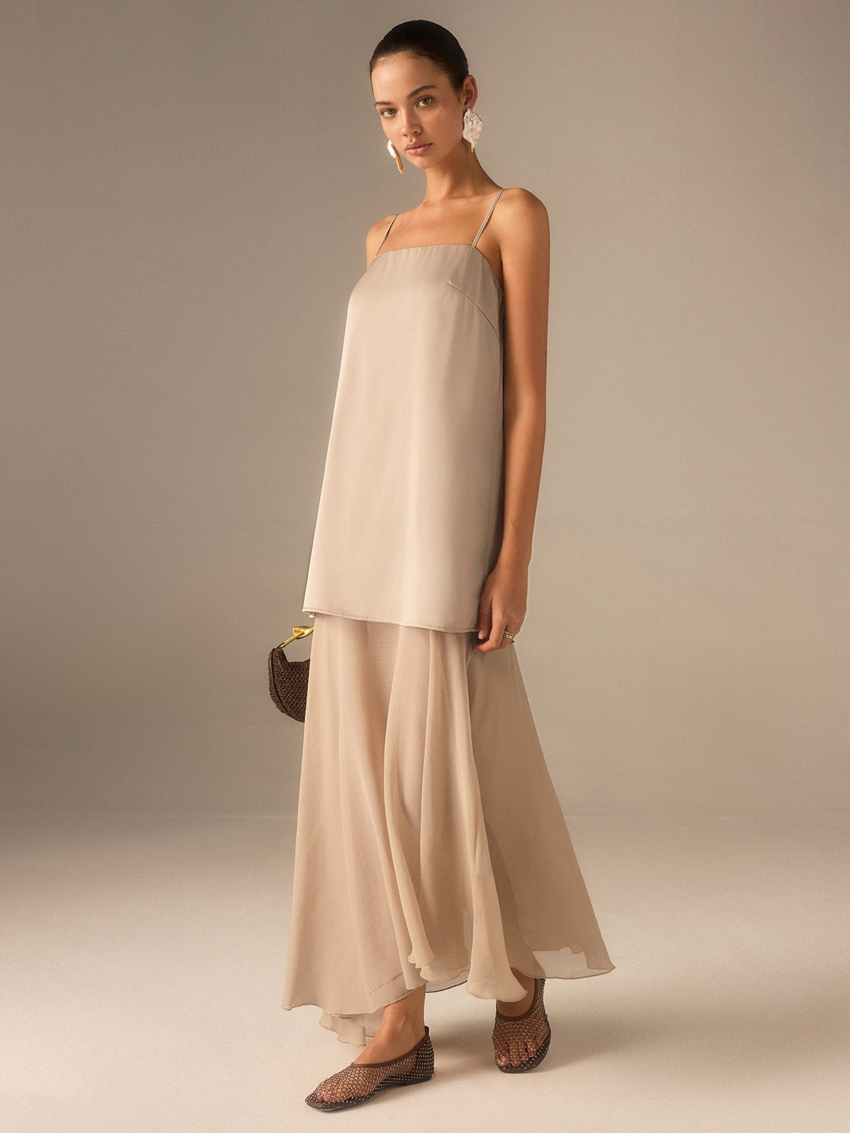 2 in 1 Semi-Sheer Chiffon Cami Maxi Dress