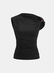 Asymmetric Ruched Beaded Slim Top
