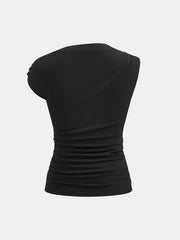 Asymmetric Ruched Beaded Slim Top