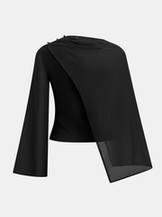 Asymmetric Mesh Overlay Flare Sleeve Blouse