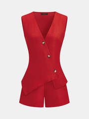 Asymmetrical Button Vest & Shorts Set