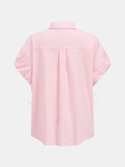 3D Floral Beaded Short Sleeve Cotton Shirt
