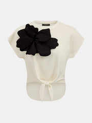 3D Floral Tie Front Cropped Top