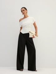Asymmetric Off Shoulder Ruched Fitted Blouse