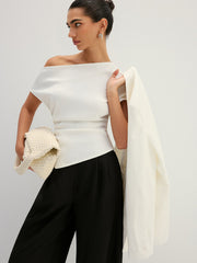 Asymmetric Off Shoulder Ruched Fitted Blouse