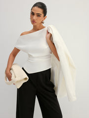 Asymmetric Off Shoulder Ruched Fitted Blouse