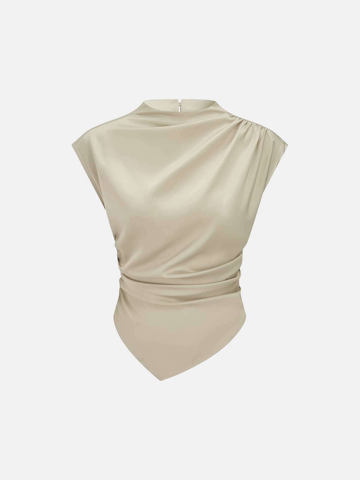 Asymmetrical Draped Ruched Satin Blouse